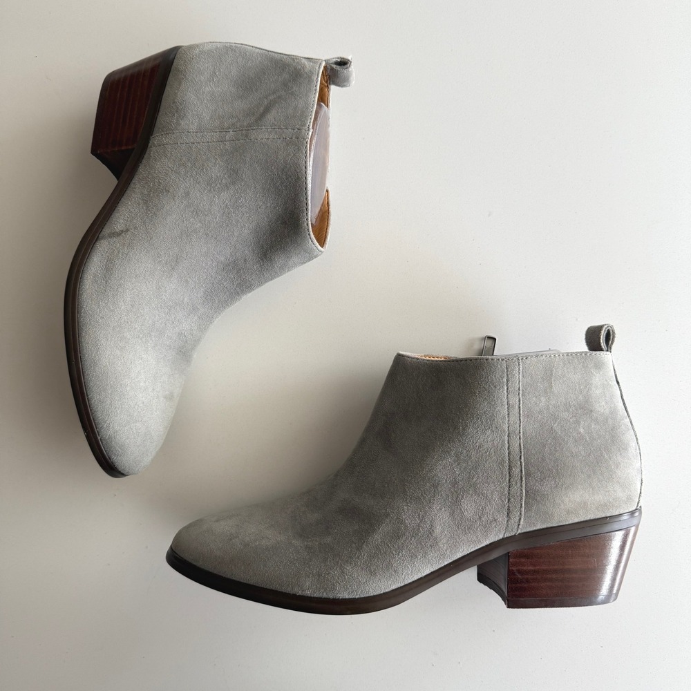 J Crew Factory NWOB Sawyer Gray‎ Suede Side Zip Wood Heel Ankle Boot sz 8